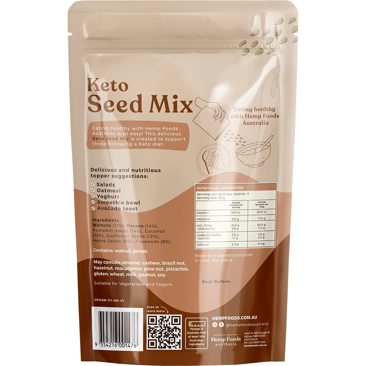 Hemp Foods Australia Keto Seed Mix 5x180g