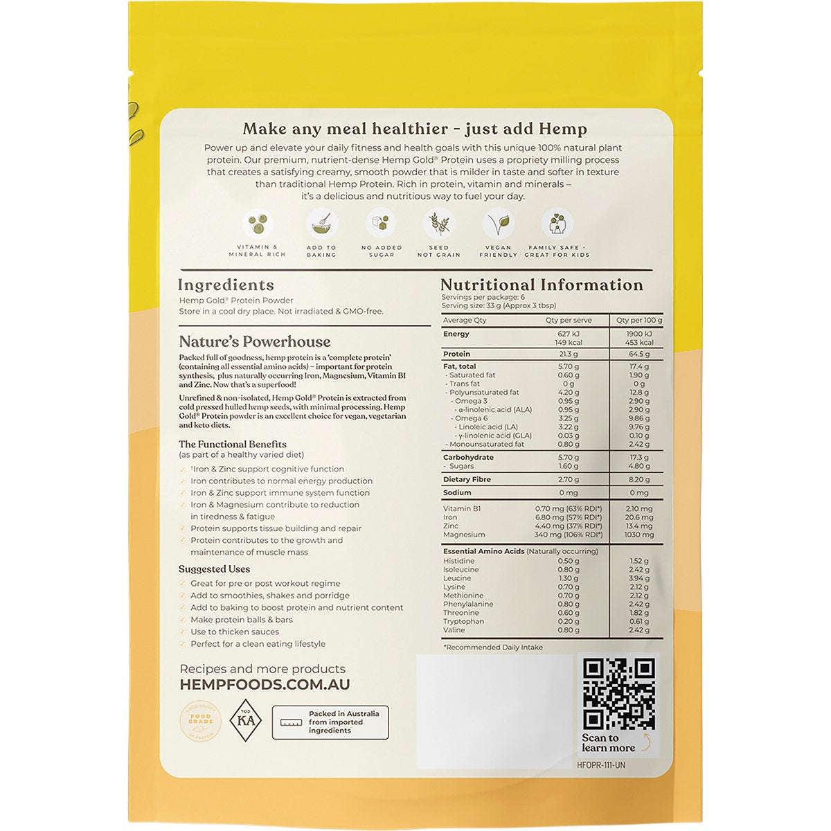 Hemp Foods Australia Organic Hemp Gold Protein 210g