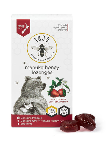 1839 Honey UMF 10+ Strawberry Lozenges 12P
