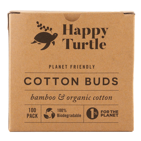 Happy Turtle Org Cotton&Bamboo Cotton Buds 100 pack (Pack of 10)