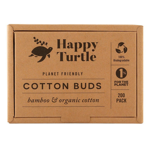 Happy Turtle Org Cotton&Bamboo Cotton Buds 200 pack (Flip lid) (Pack of 10)