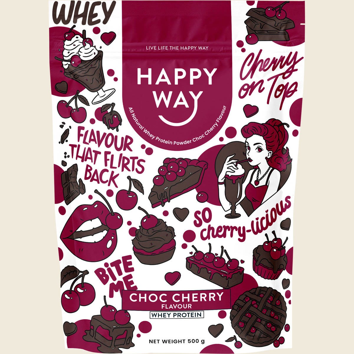 Happy Way Whey Protein Powder Choc Cherry 500g