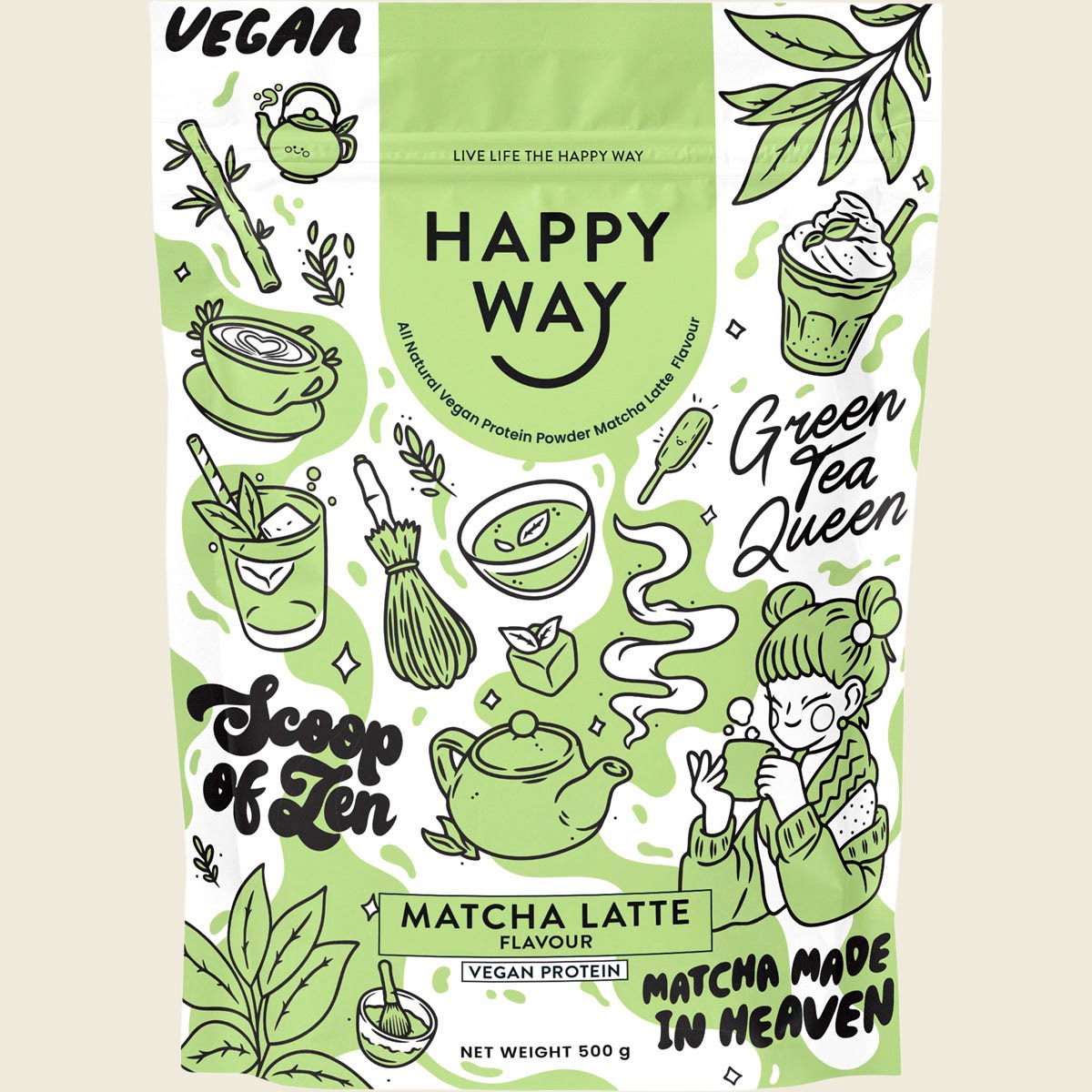 Happy Way Vegan Protein Powder Matcha Latte 500g