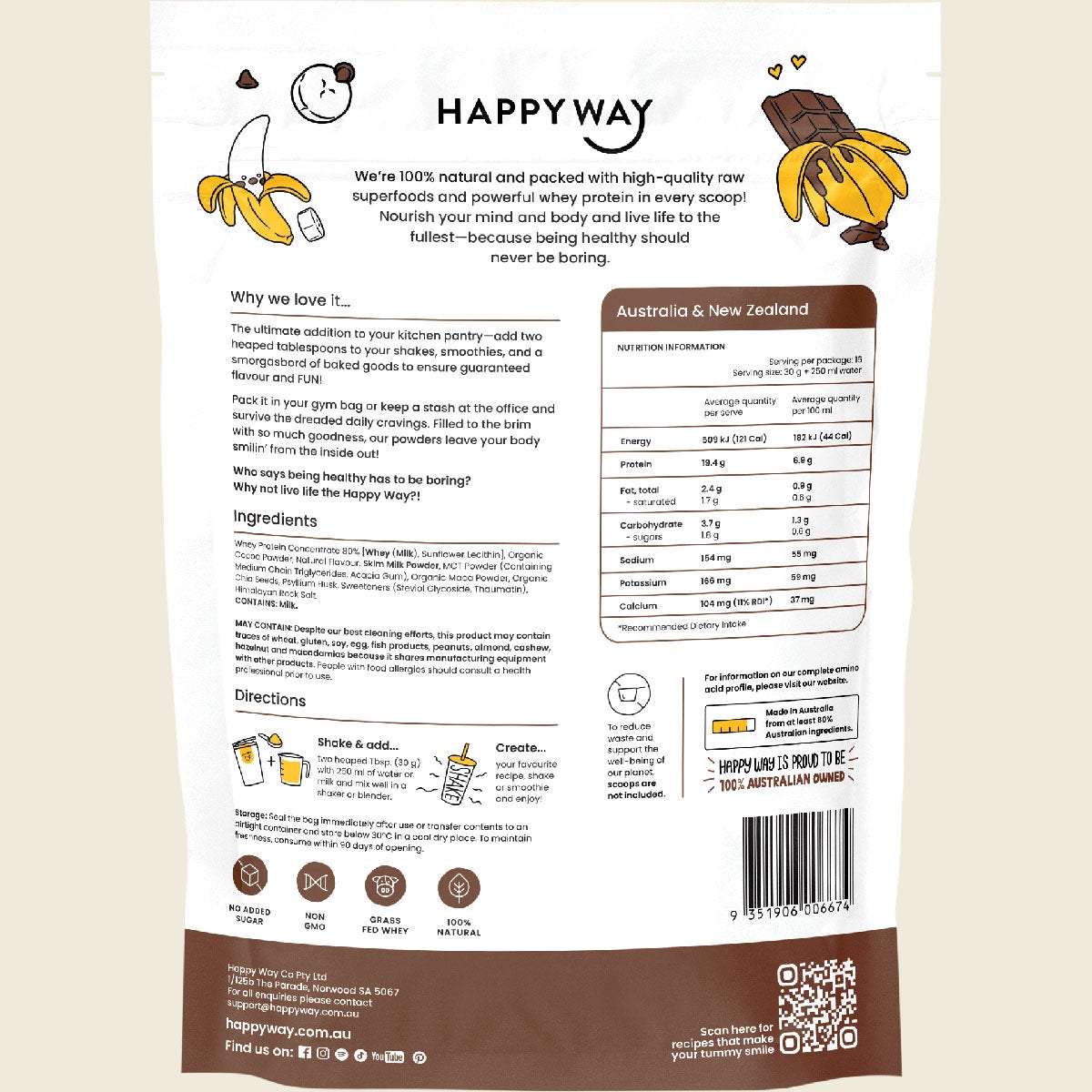 Happy Way Whey Protein Powder Choc Banana 500g