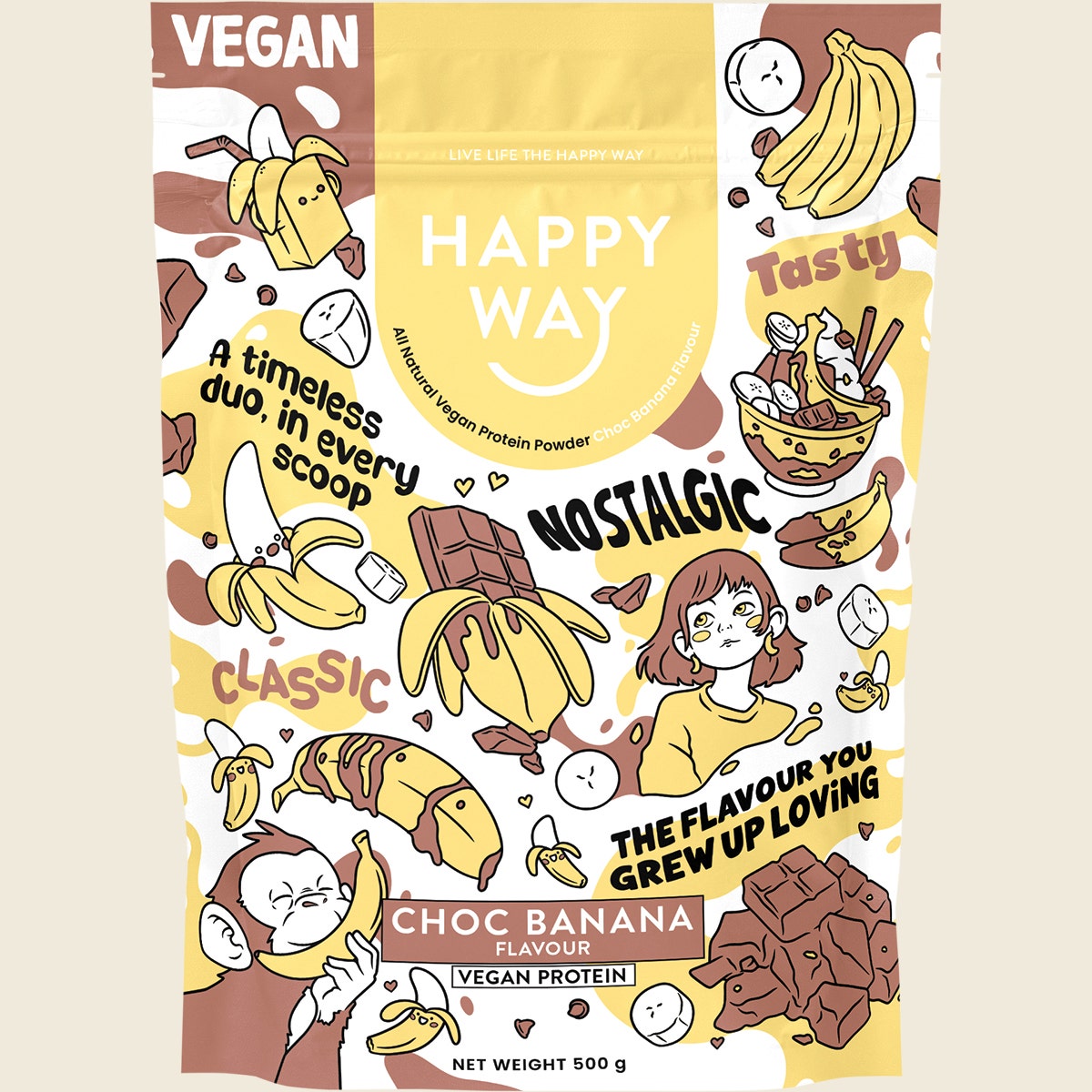 Happy Way Vegan Protein Powder Choc Banana 500g