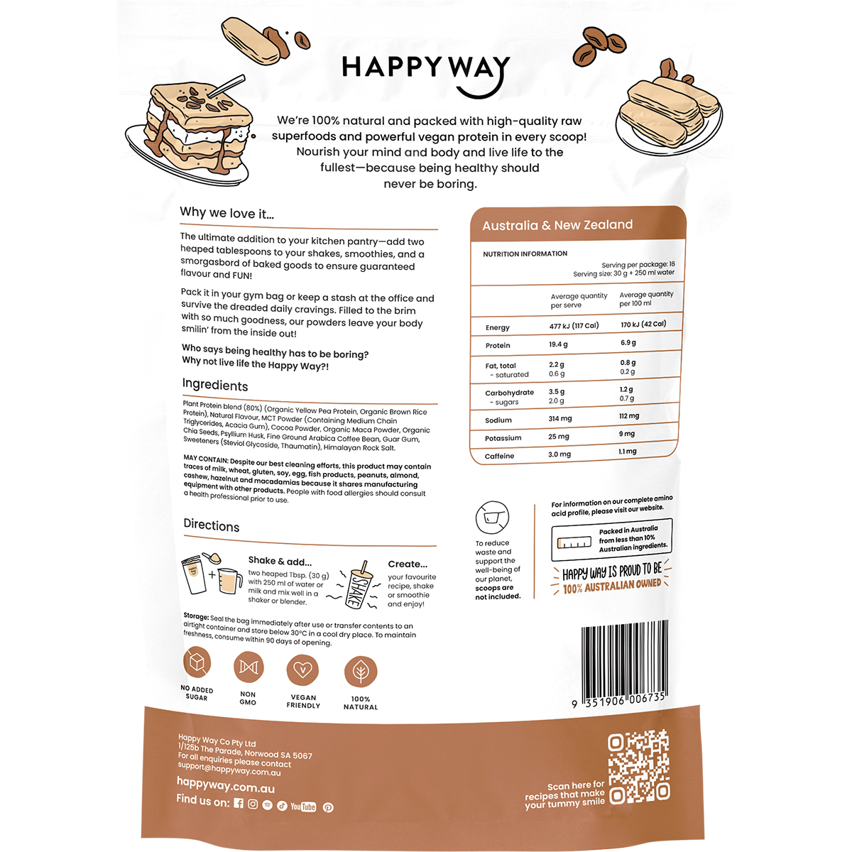 Happy Way Vegan Protein Powder Tiramisu 500g