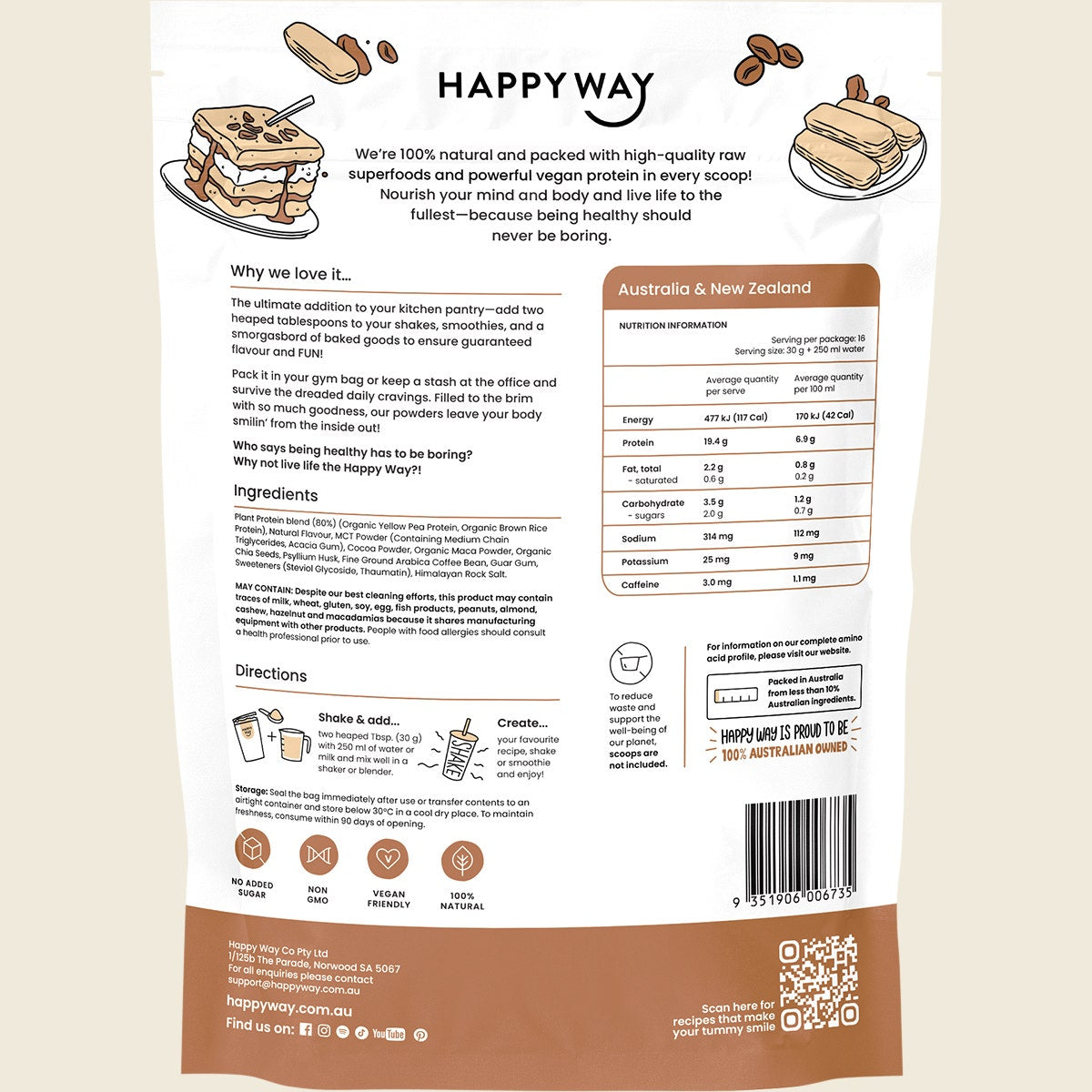 Happy Way Vegan Protein Powder Tiramisu 500g