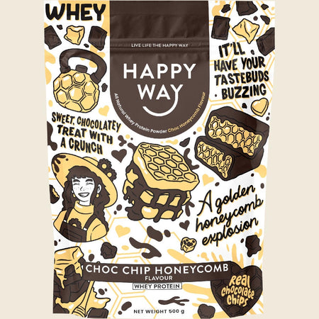 Happy Way Whey Protein Powder Choc Chip Honeycomb 500g