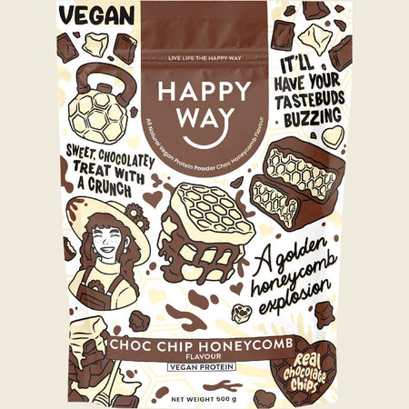 Happy Way Vegan Protein Powder Choc Chip Honeycomb 500g