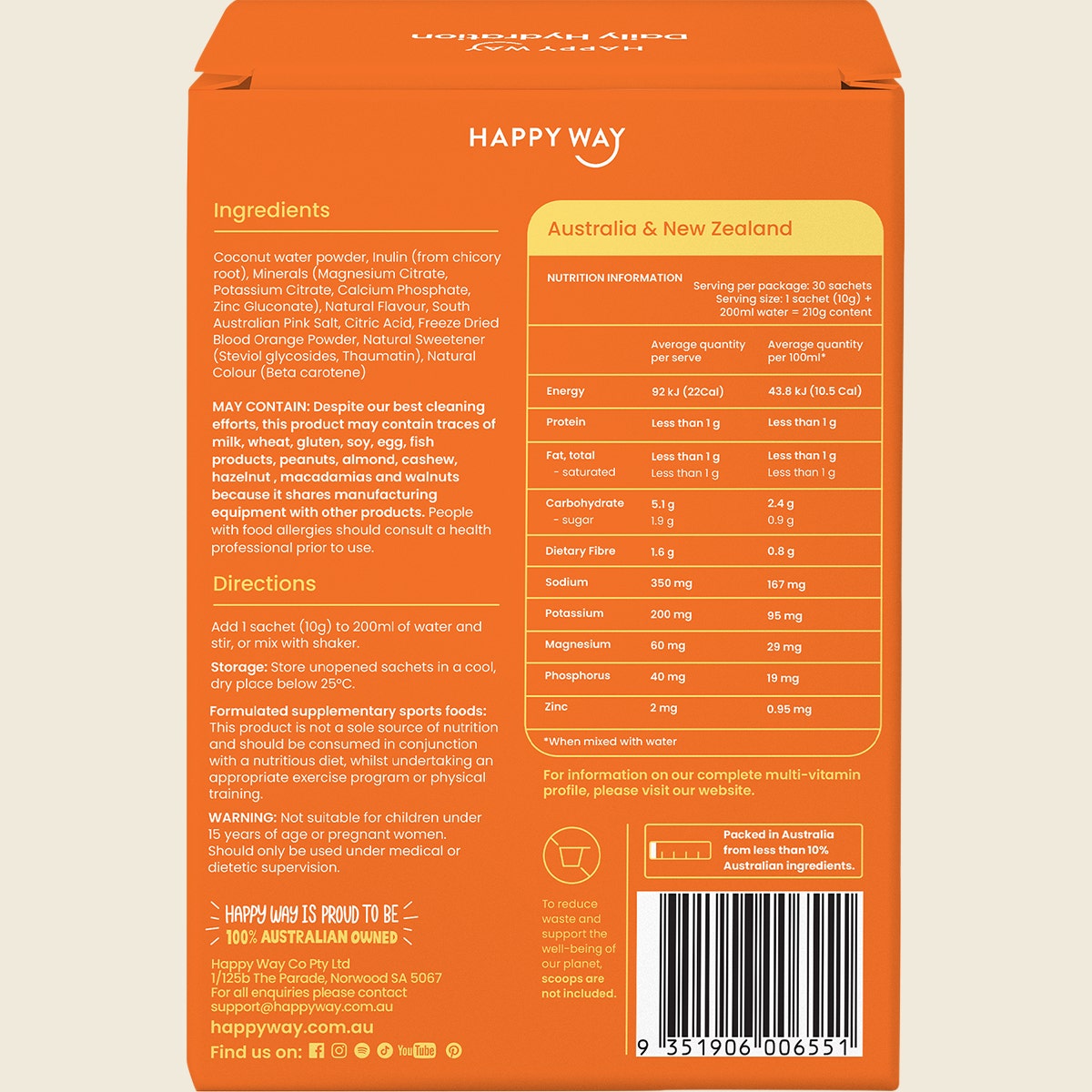 Happy Way Daily Hydration Sachets Orange 30x10g