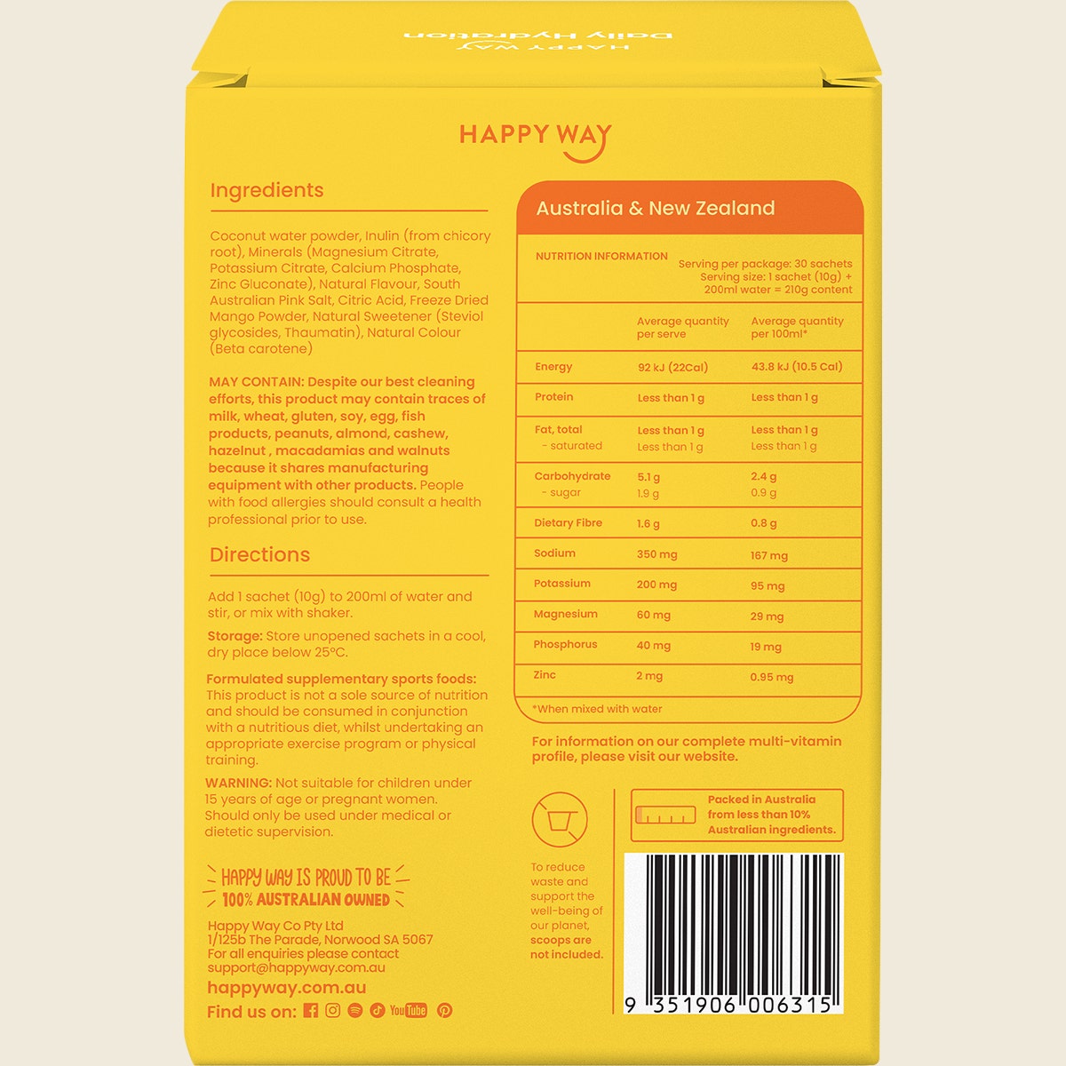Happy Way Daily Hydration Sachets Tropical 30x10g