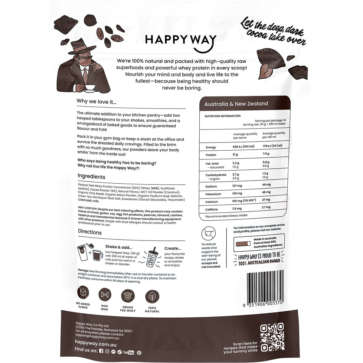 Happy Way Whey Protein Powder Dark Chocolate 500g