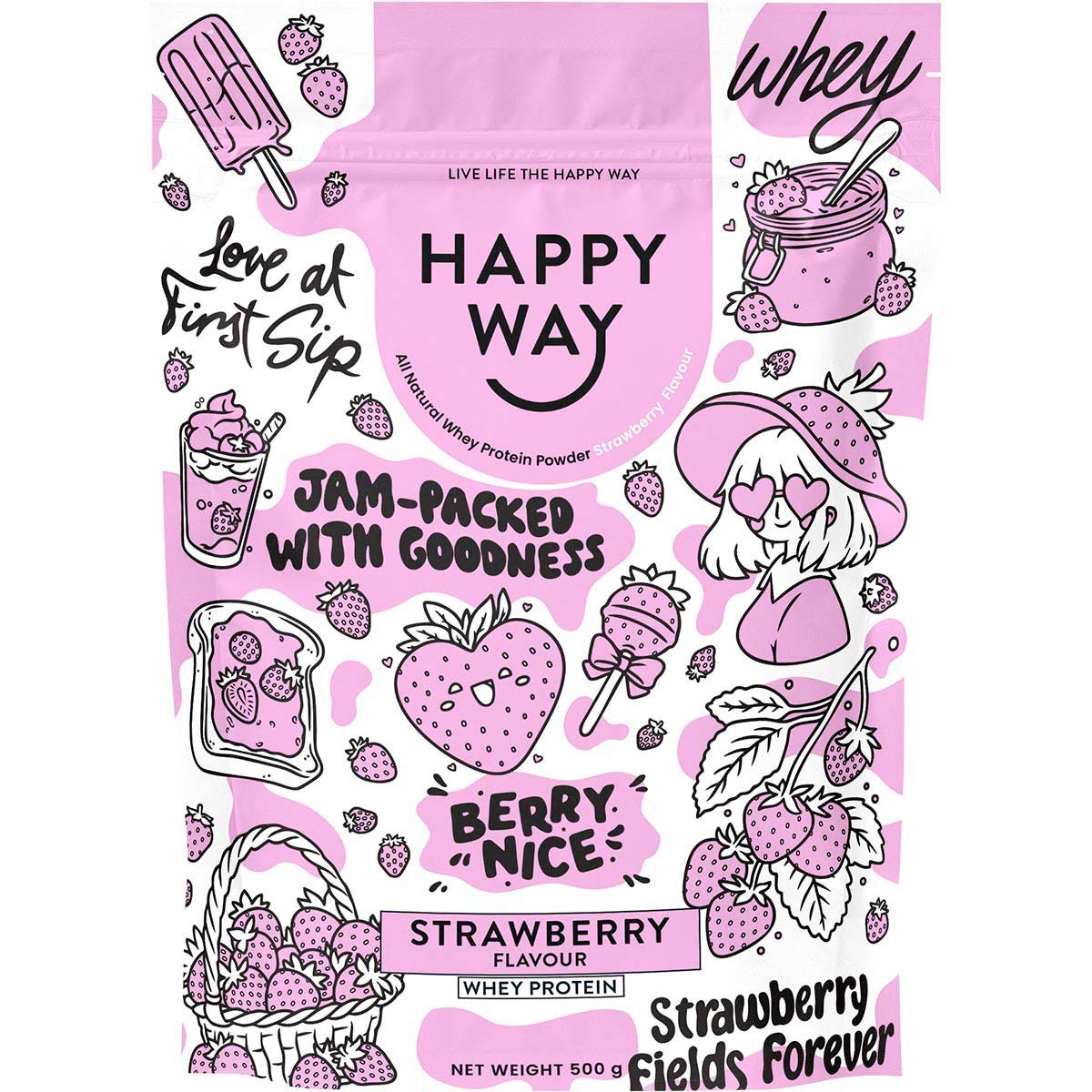 Happy Way Whey Protein Powder Strawberry 500g