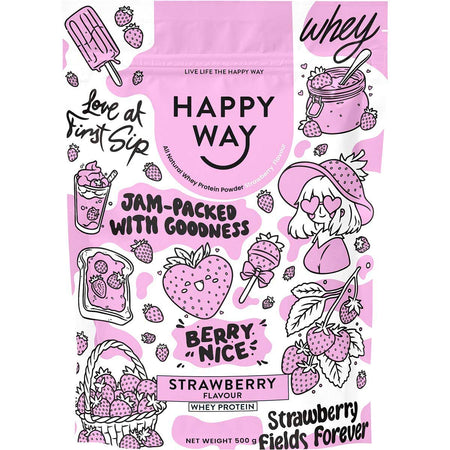 Happy Way Whey Protein Powder Strawberry 500g