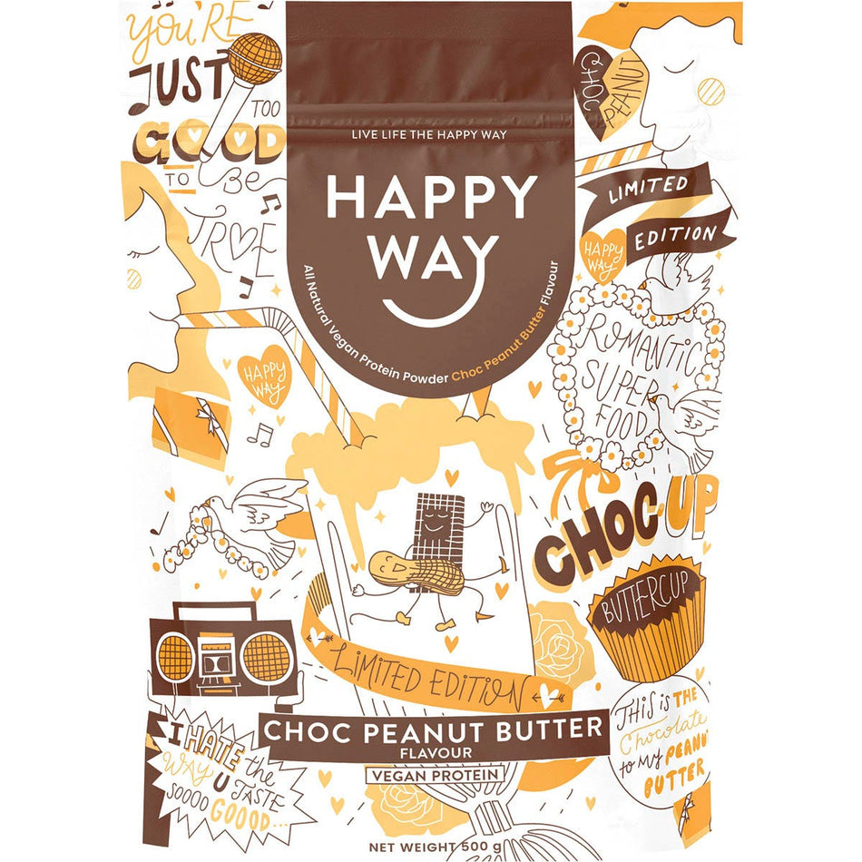 Happy Way Choc Peanut Butter Vegan Protein 500g