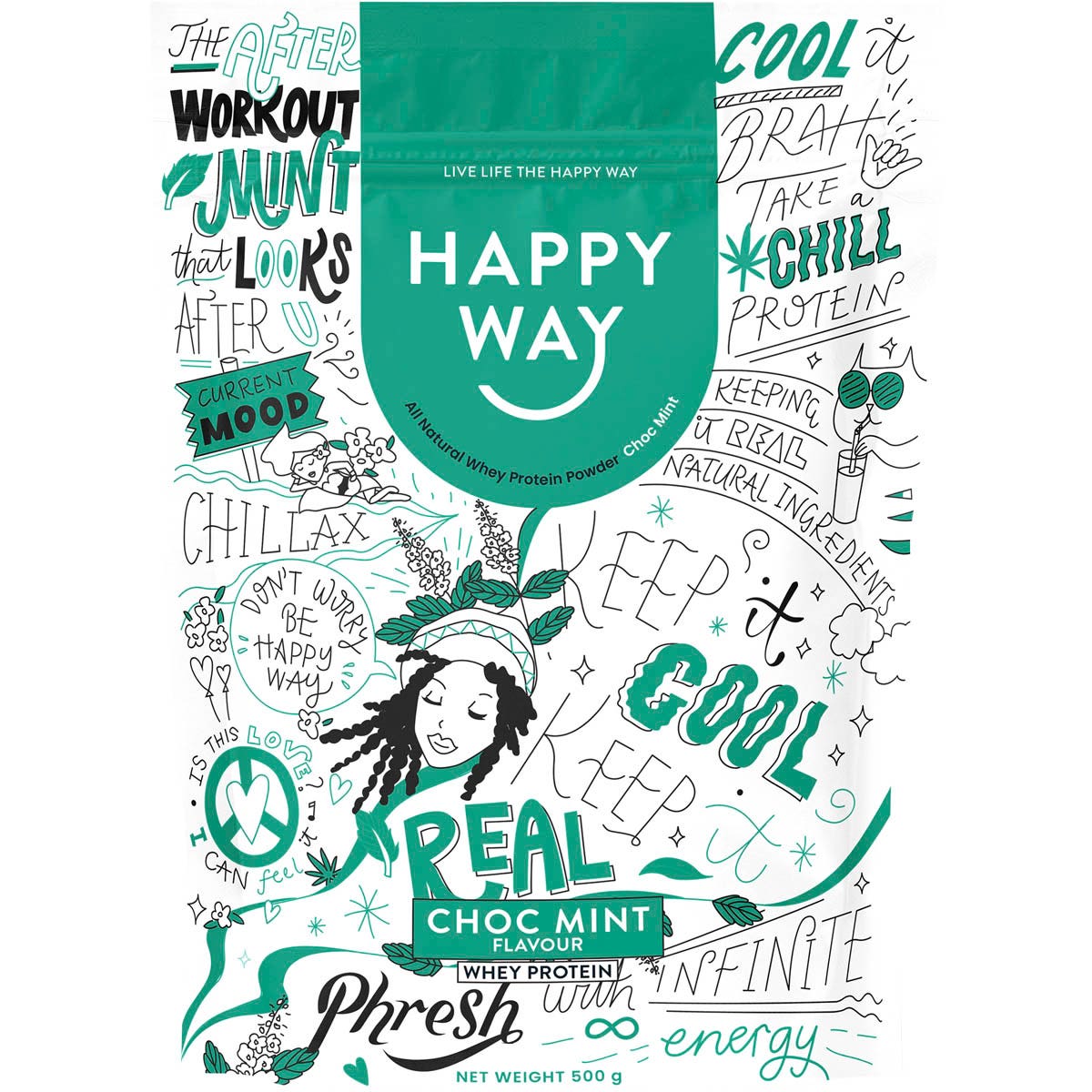Happy Way Whey Protein Powder Choc Mint 500g