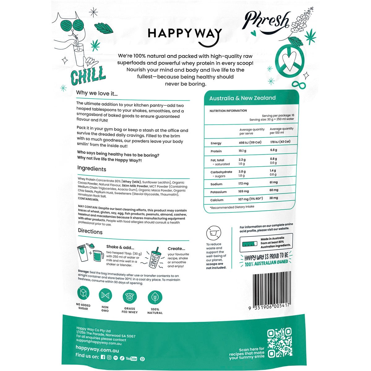 Happy Way Whey Protein Powder Choc Mint 500g