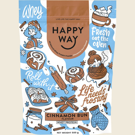 Happy Way Whey Protein Powder Cinnamon Bun 500g