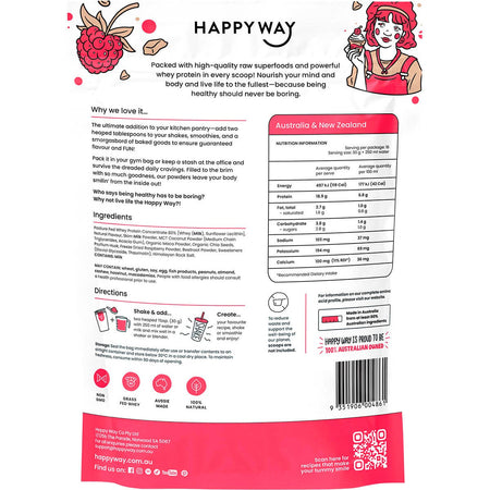 Happy Way Whey Protein Powder White Choc Raspberry 500g