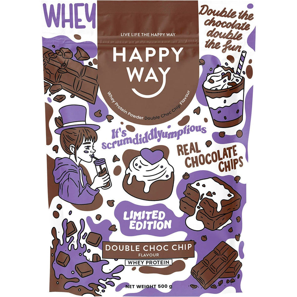 Happy Way Whey Protein Powder Double Choc Chip 500g