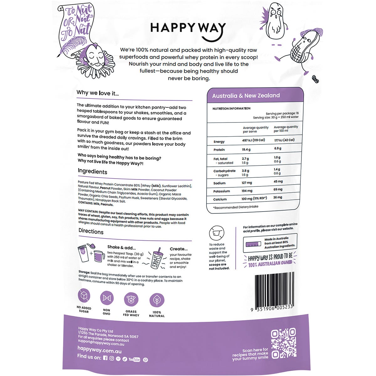 Happy Way Whey Protein Powder Peanut Butter 500g