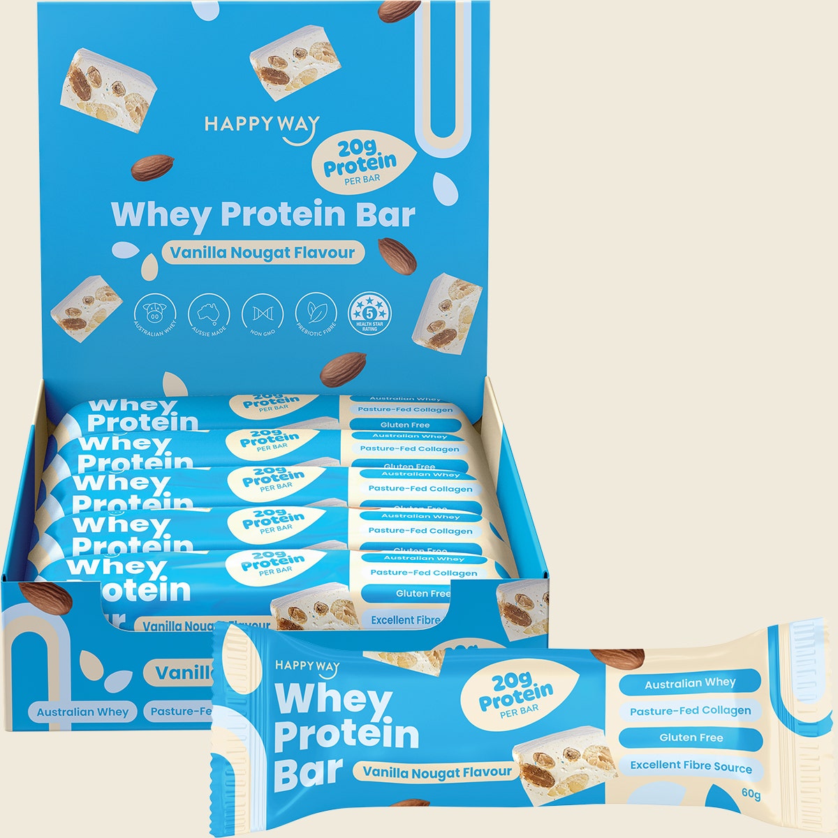 Happy Way Whey Protein Bar Vanilla Nougat 10x60g