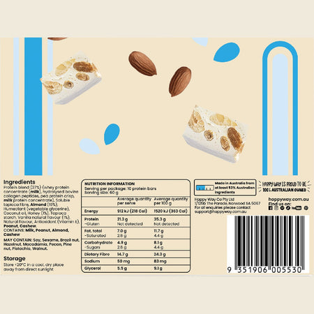 Happy Way Whey Protein Bar Vanilla Nougat 10x60g