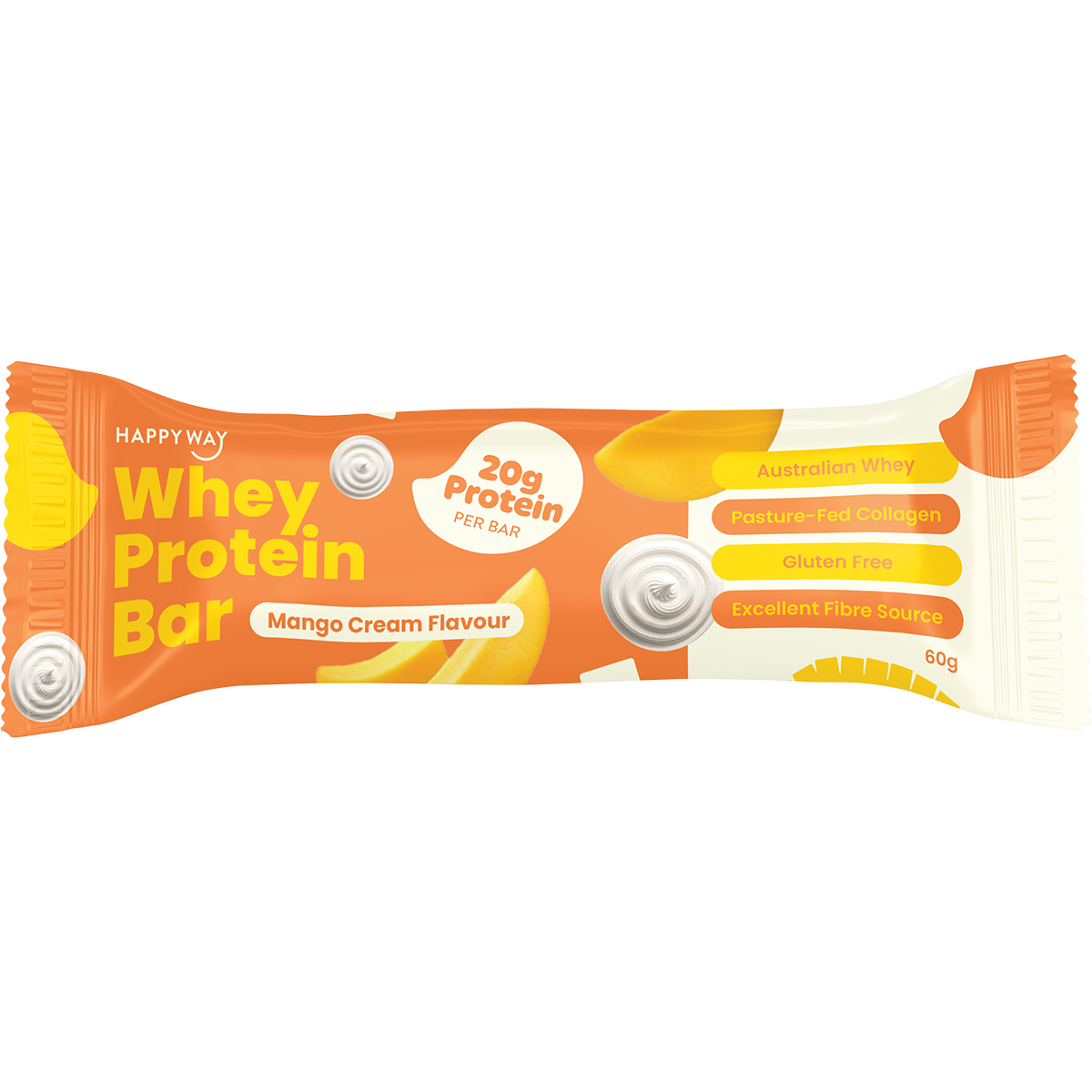 Happy Way Whey Protein Bar Mango Cream 60g x 10 Pack