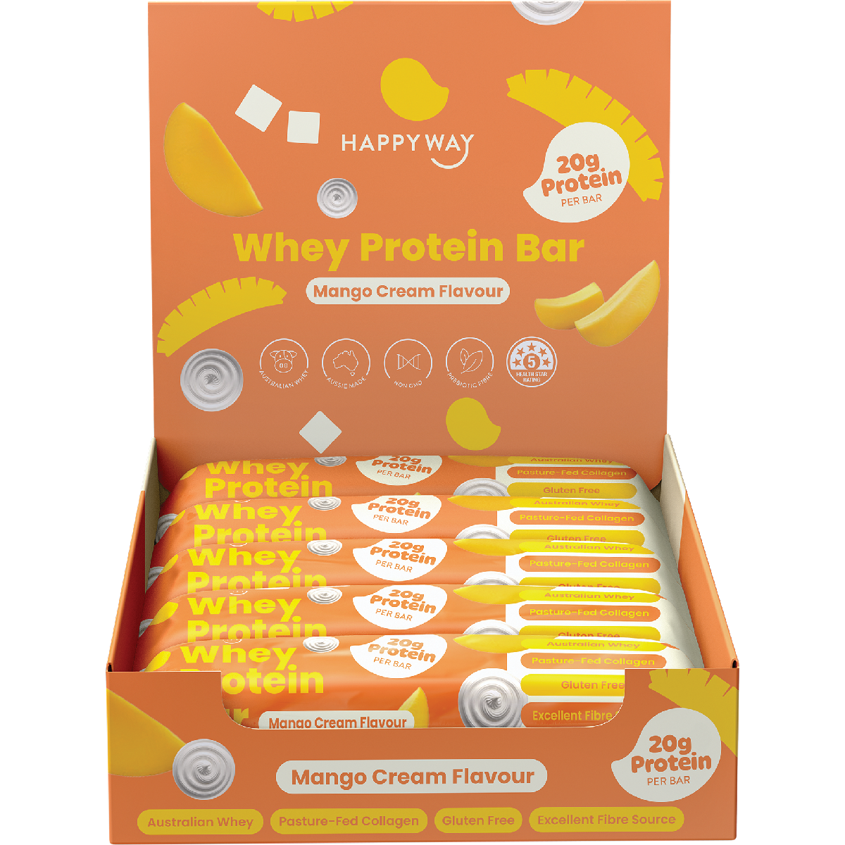 Happy Way Whey Protein Bar Mango Cream 60g x 10 Pack