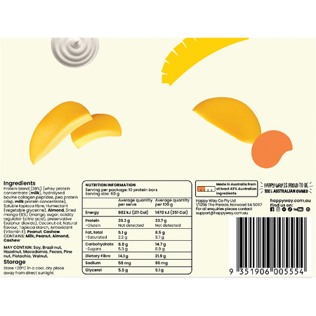 Happy Way Whey Protein Bar Mango Cream 60g x 10 Pack