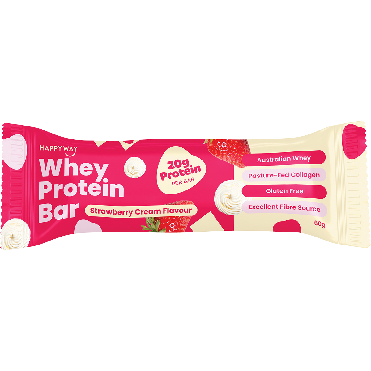 Happy Way Whey Protein Bar Strawberry Cream 60g x 10 Pack