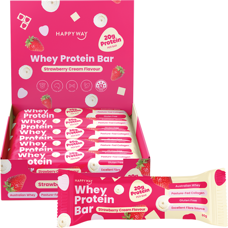 Happy Way Whey Protein Bar Strawberry Cream 60g x 10 Pack