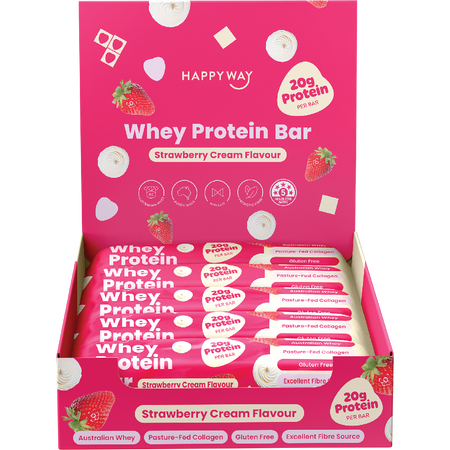 Happy Way Whey Protein Bar Strawberry Cream 60g x 10 Pack