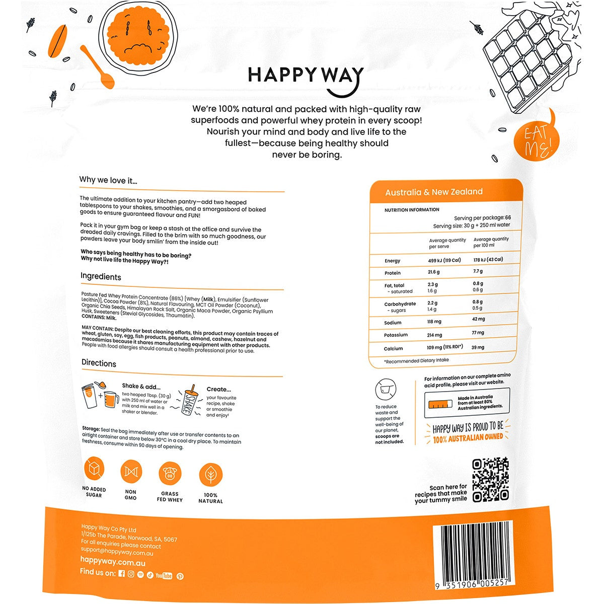Happy Way Whey Protein Powder Chocolate 2kg