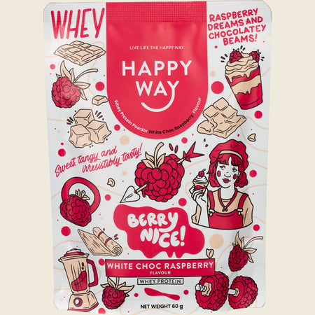Happy Way Whey Protein Powder White Chocolate Raspberry 6x60g