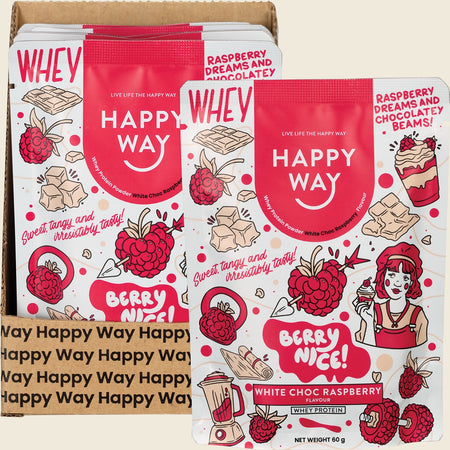 Happy Way Whey Protein Powder White Chocolate Raspberry 6x60g