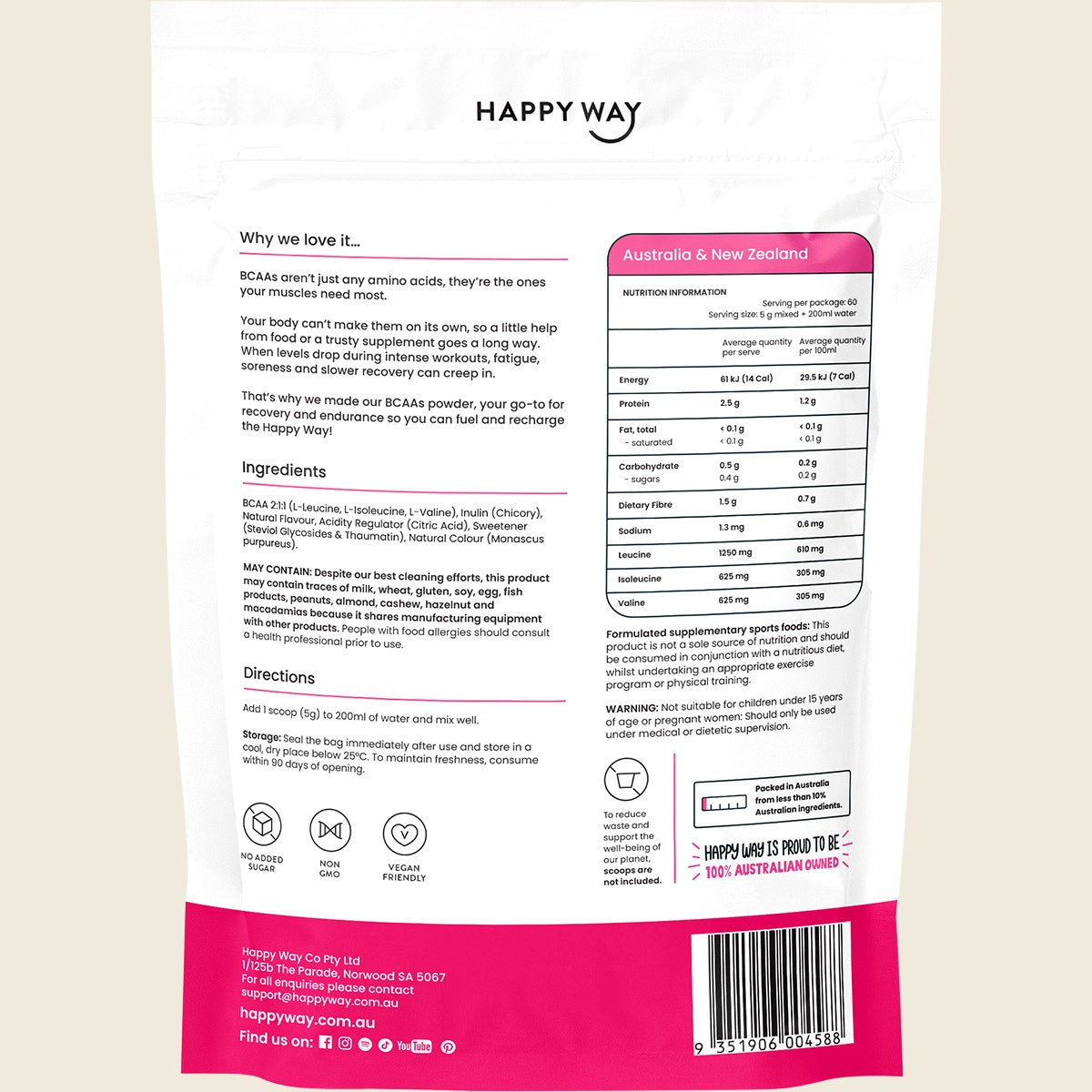 Happy Way BCAA Recharge Raspberry 300g