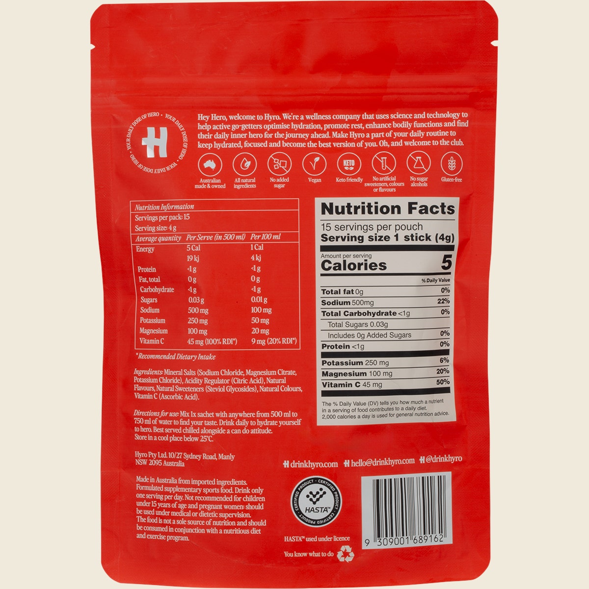 Hyro Electrolyte Sachets Lemon Lime Hasta 15x4g