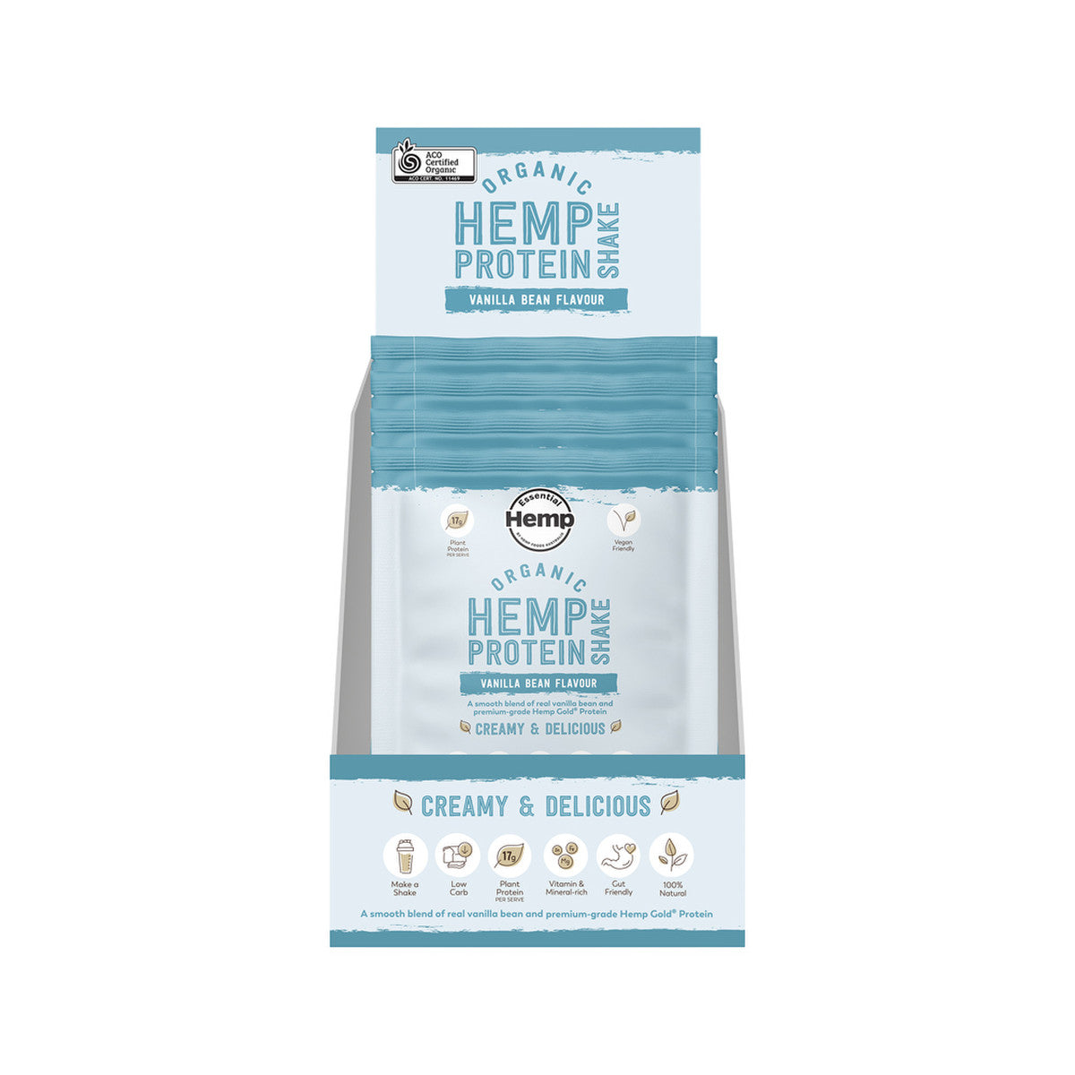 Hemp Foods Australia Organic Hemp Protein Shake Vanilla Bean Sachet 35g Pack of 7