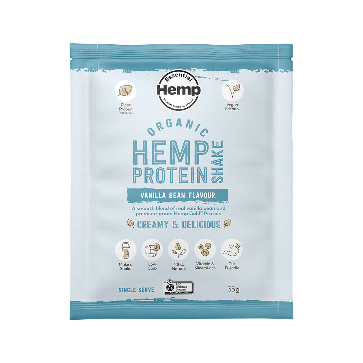 Hemp Foods Australia Organic Hemp Protein Shake Vanilla Bean Sachet 35g Pack of 7