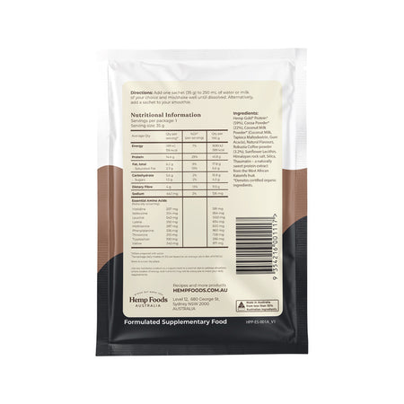 Hemp Foods Australia Hemp Protein Shake Chocolate Espresso Sachet 35g Pack of 7