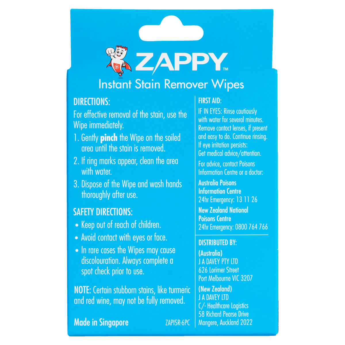 Zappy Instant Stain Remover Wipes 6 Pack