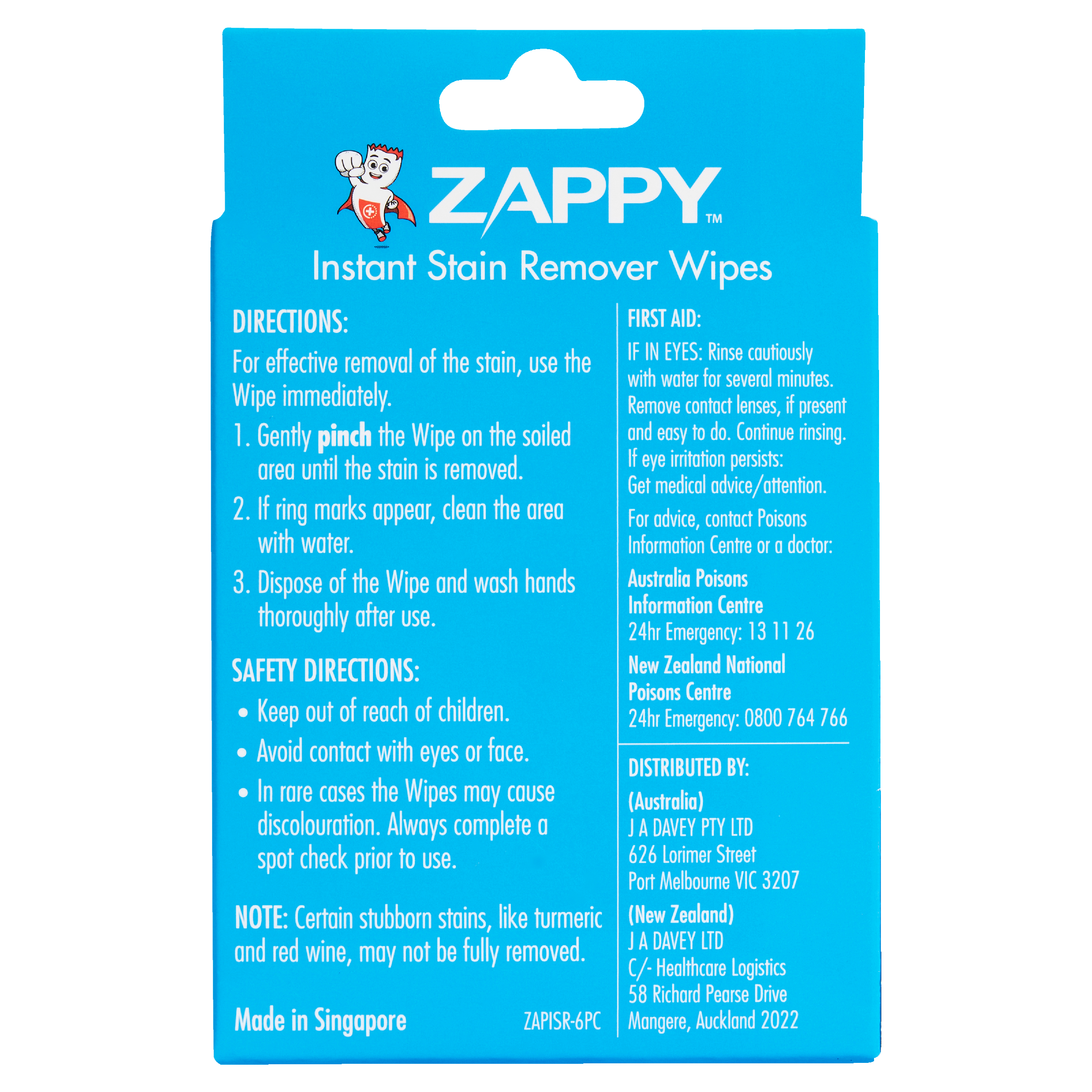 Zappy Instant Stain Remover Wipes 6 Pack