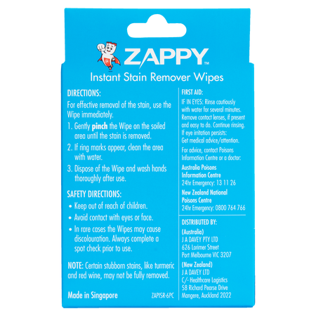 Zappy Instant Stain Remover Wipes 6 Pack