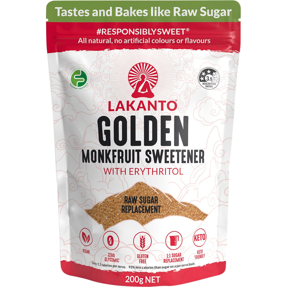 LAKANTO Golden - Monkfruit Sweetener Raw Cane Sugar Replacement 200g