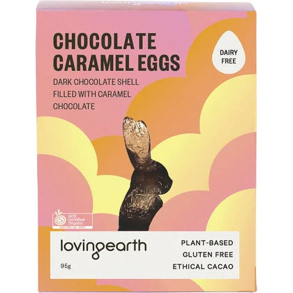 Loving Earth Chocolate Caramel Eggs Dark Choc 95g