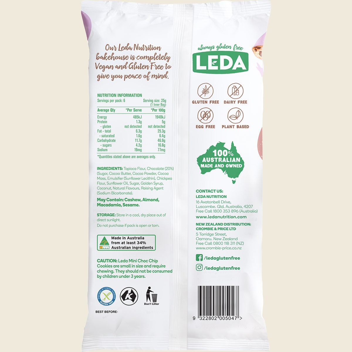 Leda Mini Choc Chip Cookies 6 Pack 6x150g