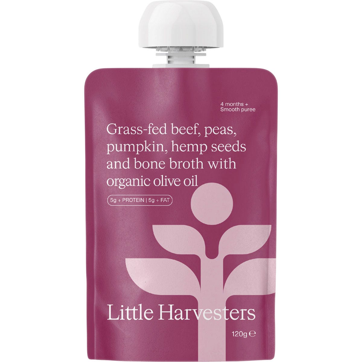 Little Harvesters Grass-fed Beef, Peas, Pumpkin,Hemp Seeds & Bone Broth 6x120g