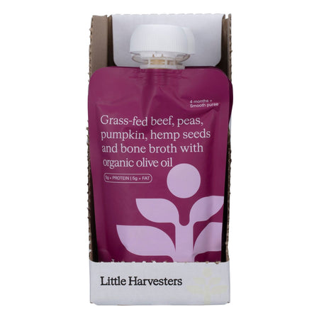 Little Harvesters Grass-fed Beef, Peas, Pumpkin,Hemp Seeds & Bone Broth 6x120g