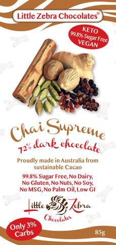 Little Zebra Chocolates Chai Supreme 72% Dark Choc 85g (Pack of 12)